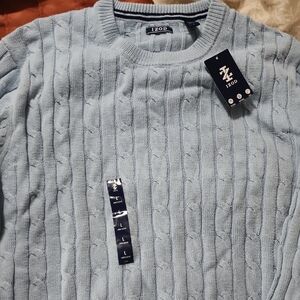 IZOD Men's Sky Blue Cable Knit Crewneck Sweater